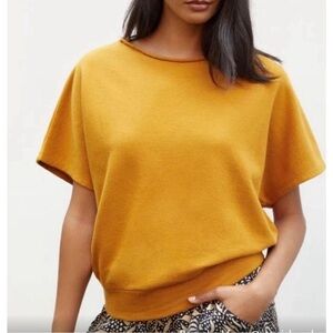 Anthropologie Tie Back Sweatshirt / Mustard Seed Yellow / Raw Neck Small